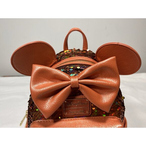 Disney Parks Loungefly Minnie Mouse Copper Sequin Mini Backpack NWT - Picture 3 of 16
